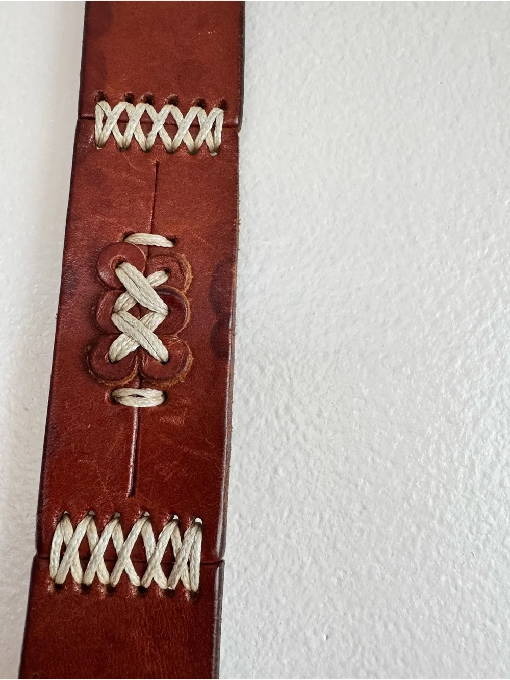 VTG 80’s Omega Southwestern Brown Leather Belt White Stitching made in Turkey  L